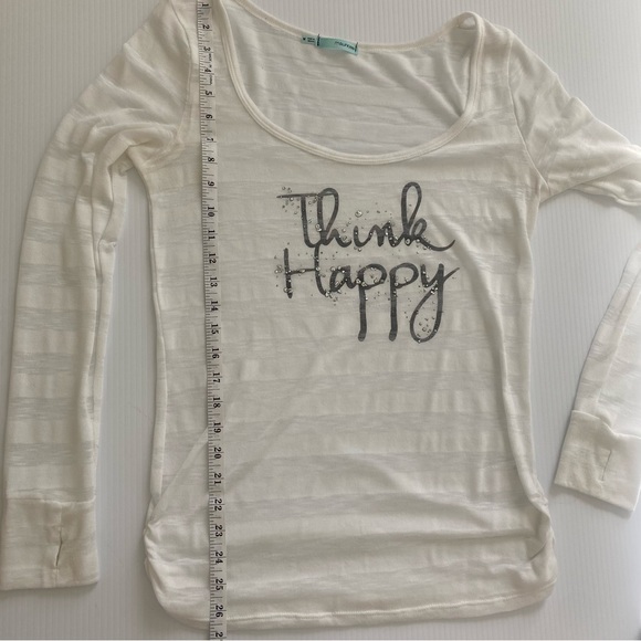 Maurices Think Happy Embellished Long Sleeve Heathered Stripe Tee Shirt M - Picture 9 of 9